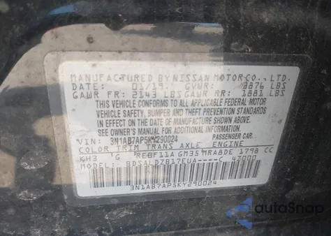 2019 Nissan Sentra Sv z USA, uszkodzony, nr VIN 3N1AB7AP5KY290024